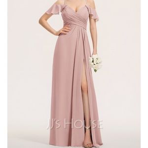 JJs House A-Line, Floor length, Chiffon Bridesmaid Dress. Cascading ruffles.